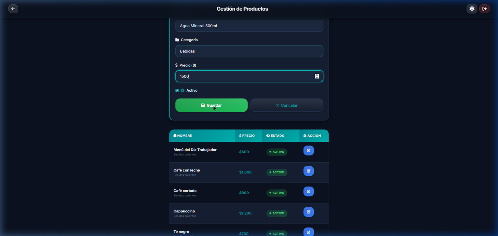 Gestor de productos